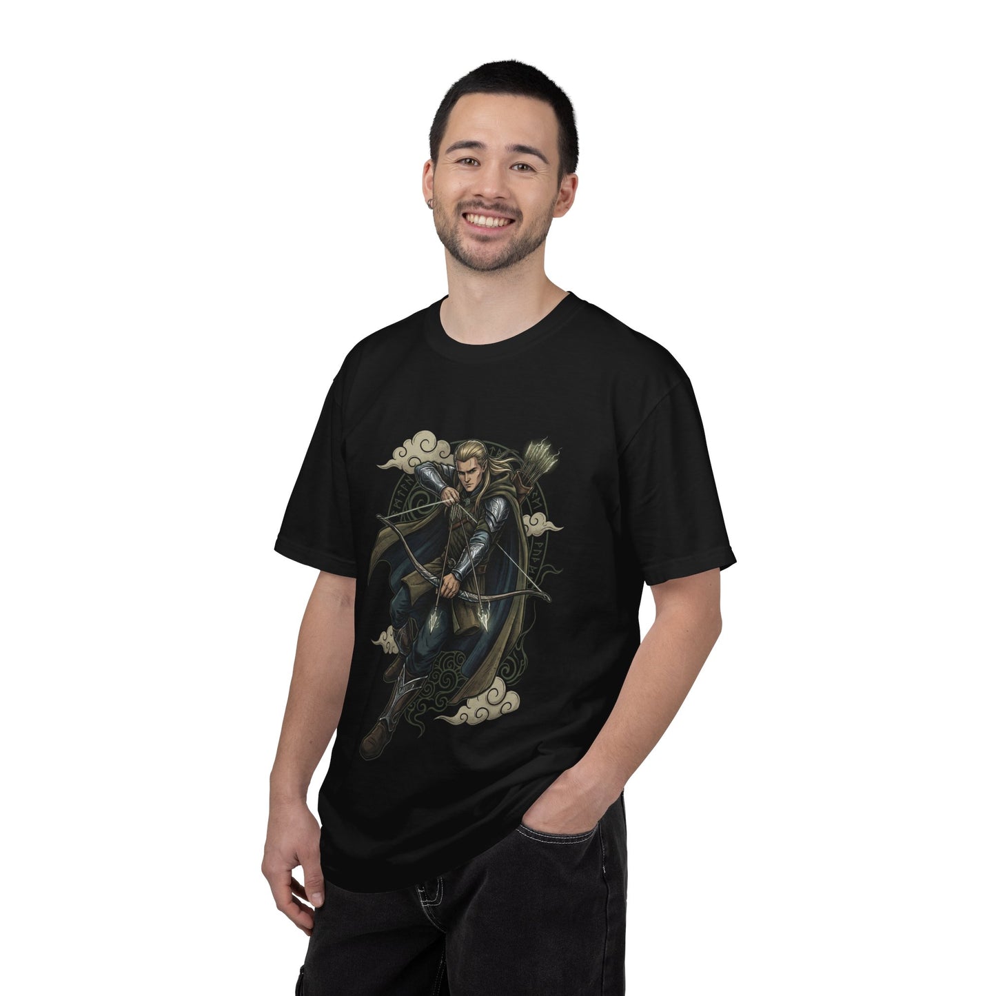Legolas LOTR Fan Art – Tall Lithe Elf Archer Golden Hair Portrait Premium T-Shirt