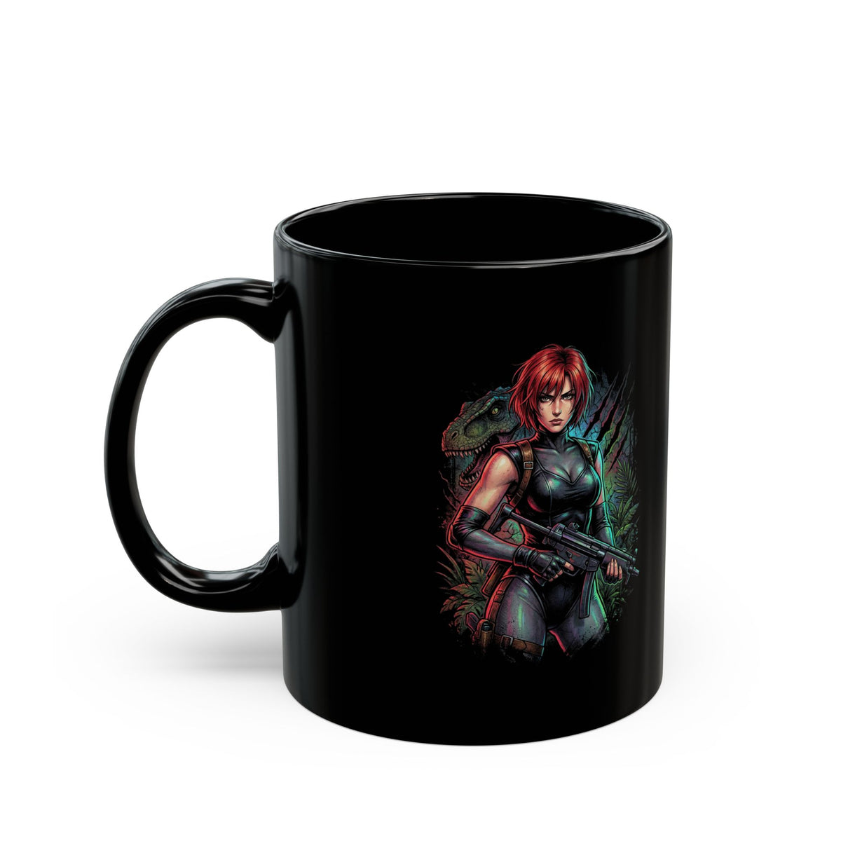 Dino Crisis Regina Red Hair Tactical Gear Portrait Black Mug
