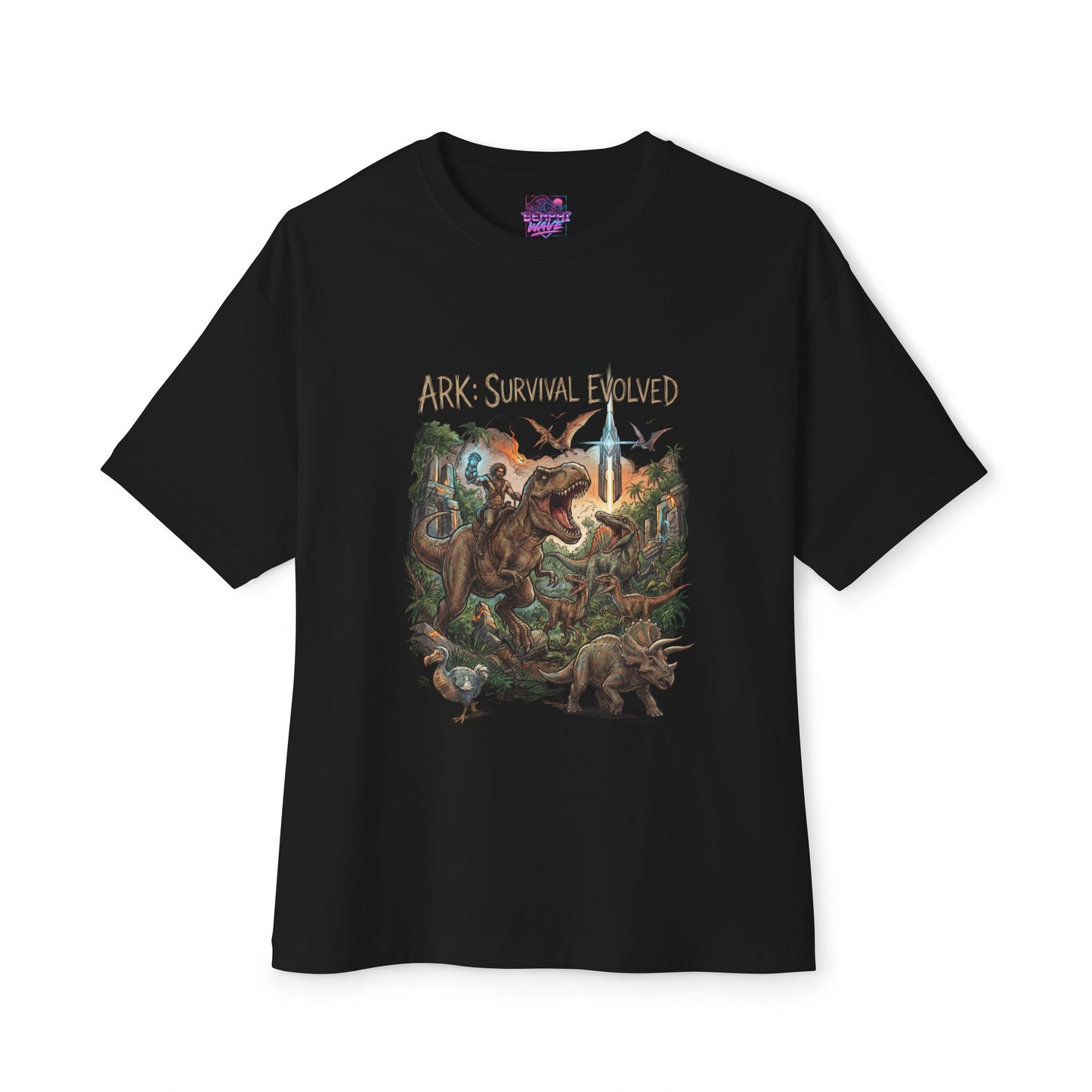 ARK Survival Evolved T-Rex Vaporwave Neon Aesthetic Premium Oversized Unisex T-Shirt
