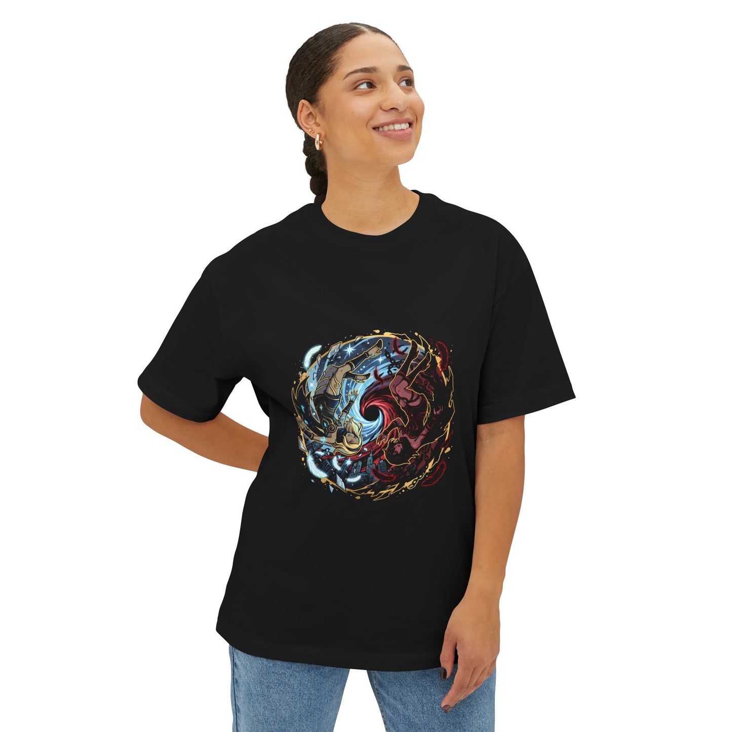 Gravity Rush Cosmic Duel two cosmic rivals Gaming Graphic Tee Premium Oversized Unisex T-Shirt