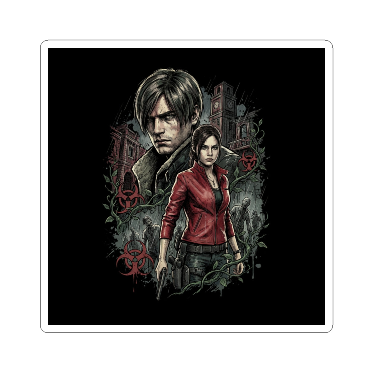 Resident Evil 2 Leon Kennedy and Claire Raccoon City Biohazard Sticker