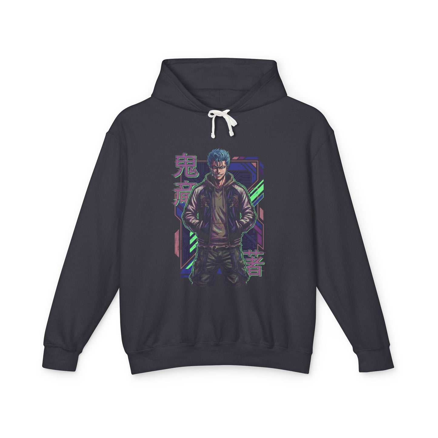 Grimmjow Bleach Unzipped Black Shirt Street Style Vaporwave Portrait Unisex Premium Hoodie
