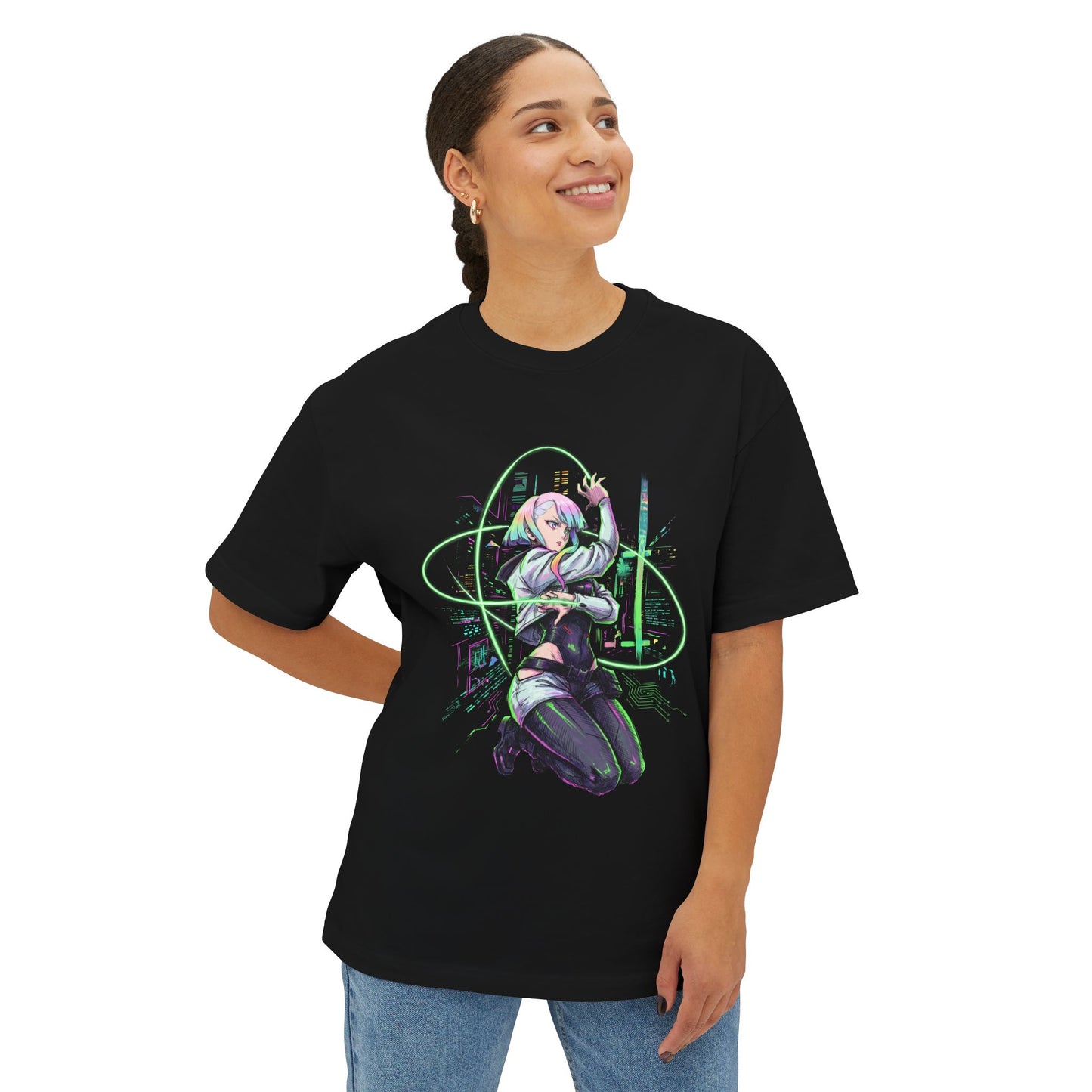 Lucy Cyberpunk Edgerunners Netrunner Jacket Thigh Highs Design Premium Oversized Unisex T-Shirt