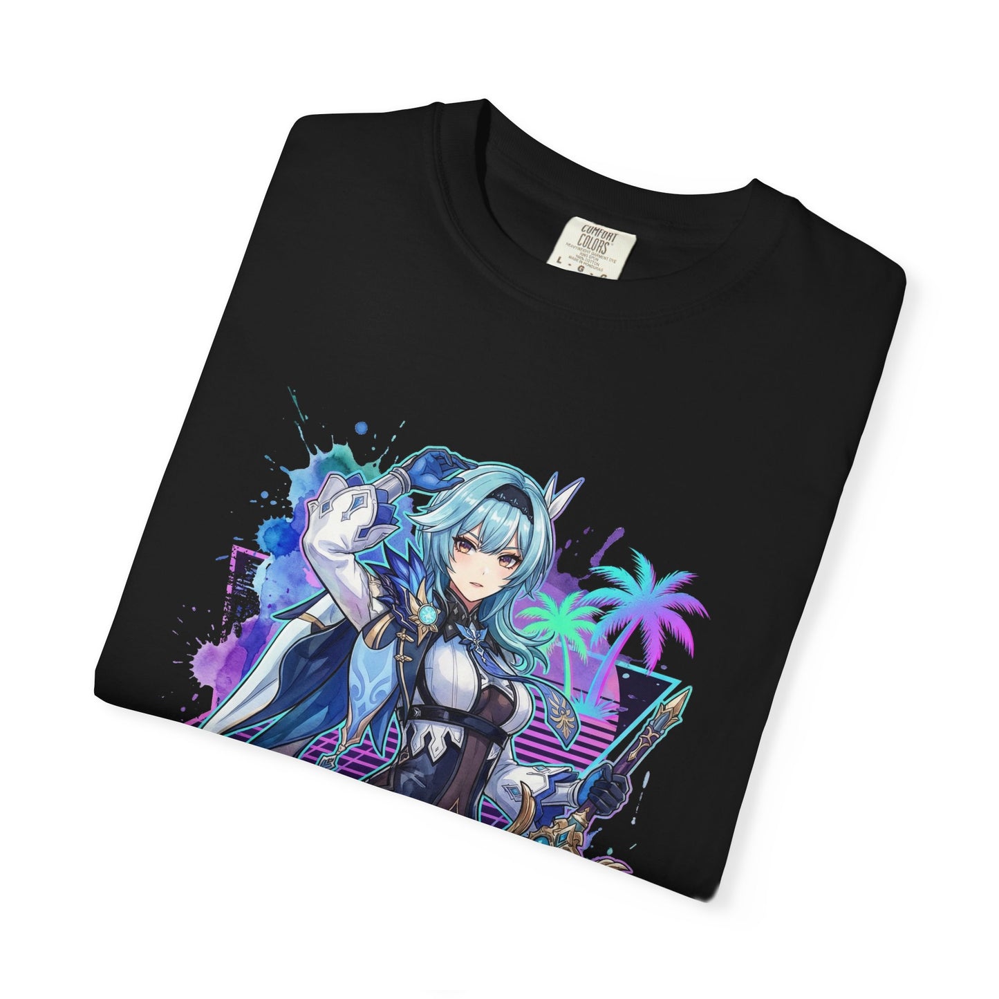 Genshin Impact Eula Vaporwave Neon Grid Japanese Text Portrait Premium T-Shirt