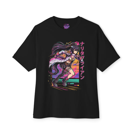 Umamusume Narita Brian Neon Sunset Katakana Fan Art Oversized T-Shirt