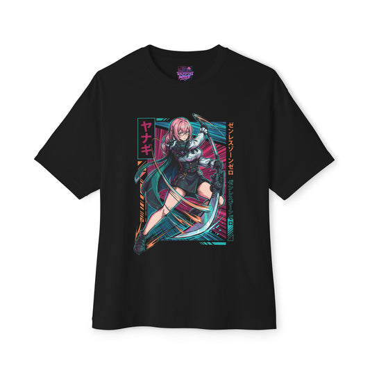 Zenless Zone Zero Yanagi Teal Neon Naginata Fan Art Oversized T-Shirt
