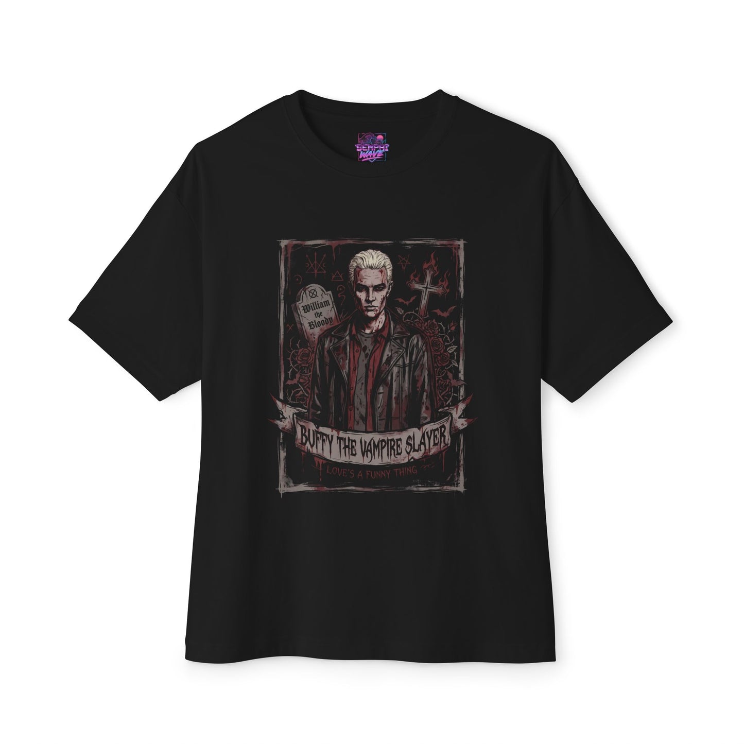 Retro Buffy and Spike Kiss – Enemies to Lovers Classic Premium Oversized Unisex T-Shirt
