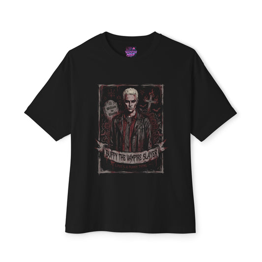 Retro Buffy and Spike Kiss – Enemies to Lovers Classic Premium Oversized Unisex T-Shirt
