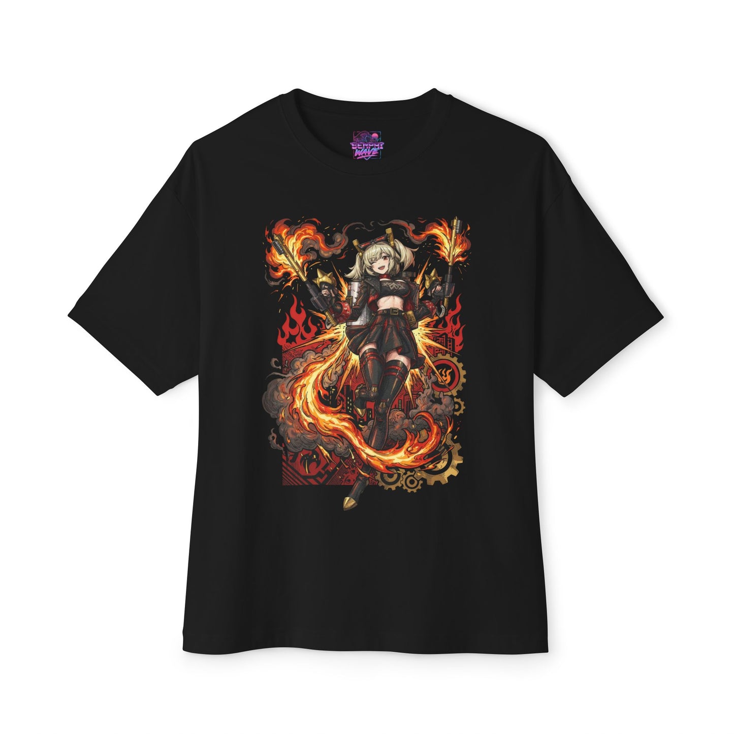 Retro Synthwave Burnice White Flamethrower Girl Premium Oversized Unisex T-Shirt