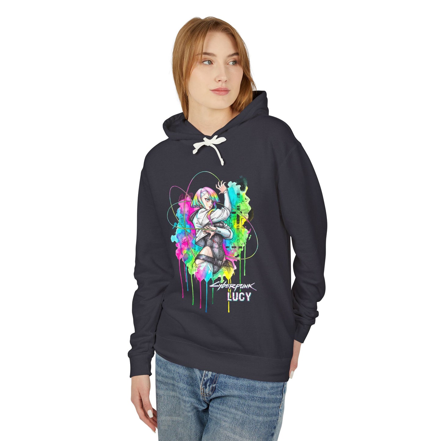 Cyberpunk Edgerunners Lucy Short White Hair Glowing Eyes Icon Unisex Premium Hoodie