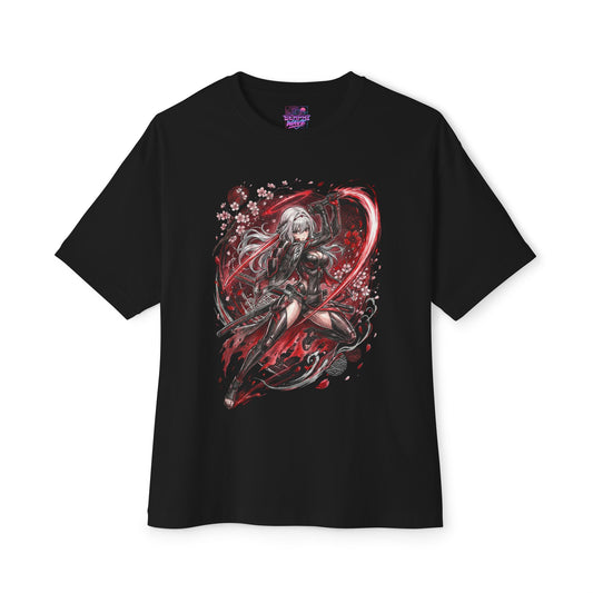 Nikke Scarlet Black Shadow Red Halo Cherry Blossom Fan Art Oversized T-Shirt