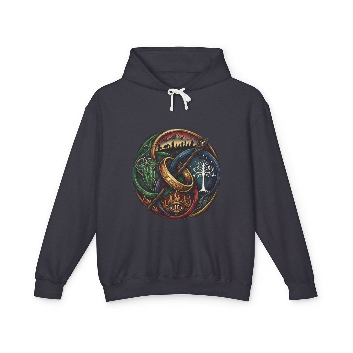 LOTR Fellowship Heraldic Crest Inspired – Elven Leaves Golden Circle Art Unisex Premium Hoodie