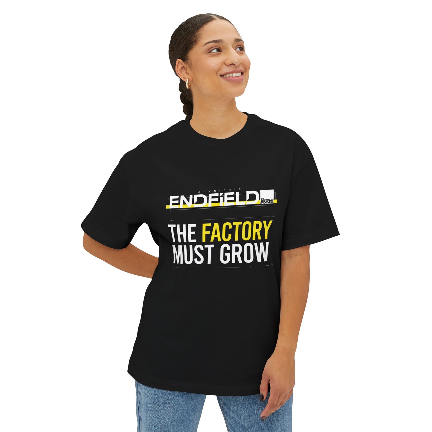 Arknights Endfield Factory Must Grow Meme Retro Factory Automation Pixel Resource Run Premium Oversized Unisex T-Shirt