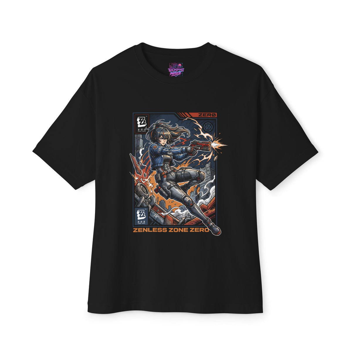 Zenless Zone Zero Zhu Yuan Trading Card Frame Fan Art Oversized T-Shirt