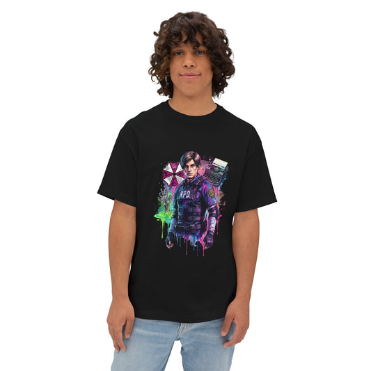 Resident Evil 2 Leon Kennedy RPD Umbrella Typewriter Watercolor Oversized T-Shirt