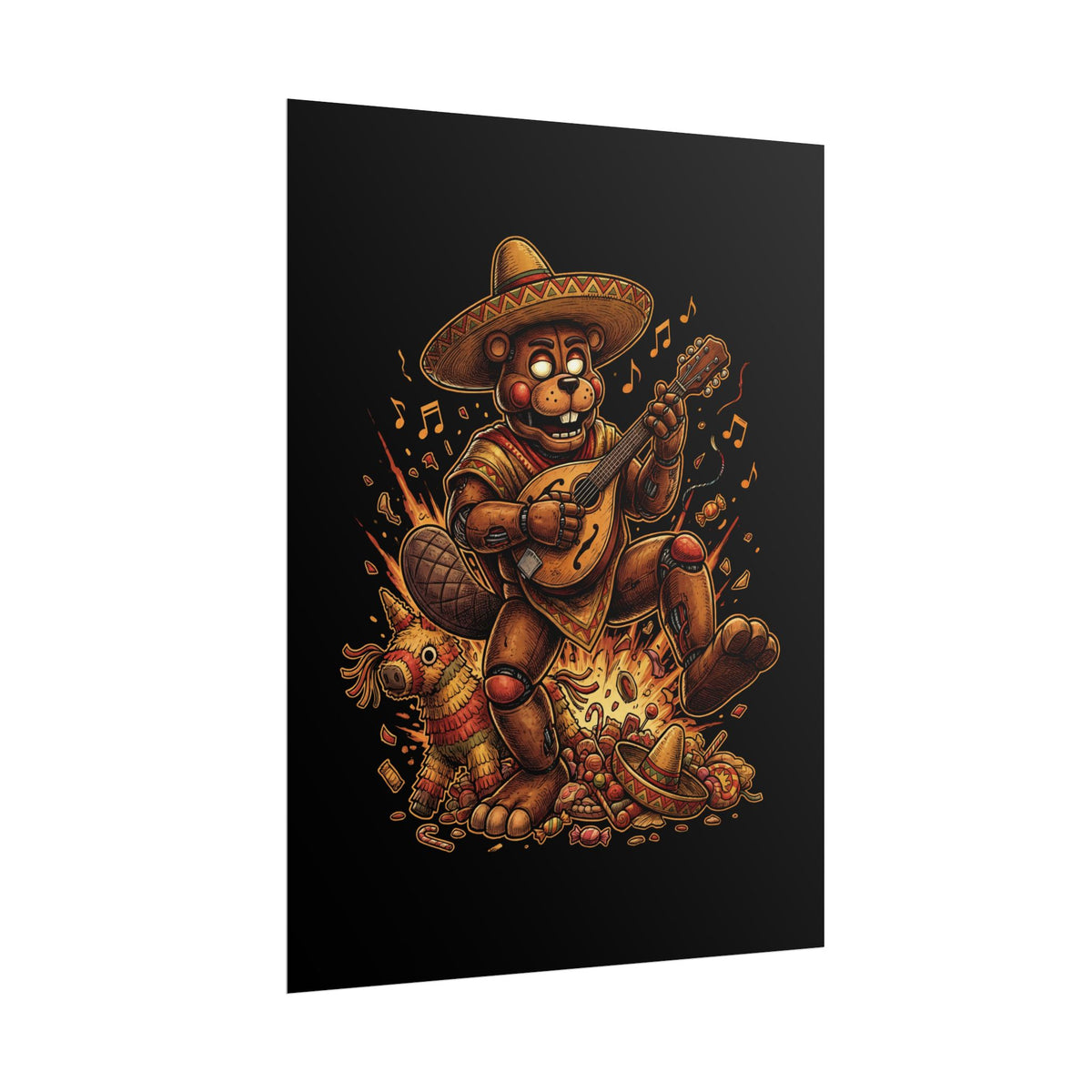 FNAF El Chip Beaver Sombrero Mandolin Fiesta Fan Art Poster