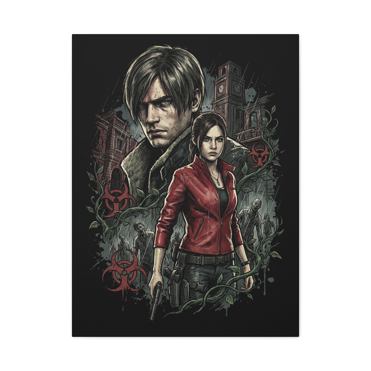 Resident Evil 2 Leon Kennedy and Claire Raccoon City Biohazard Canvas Print