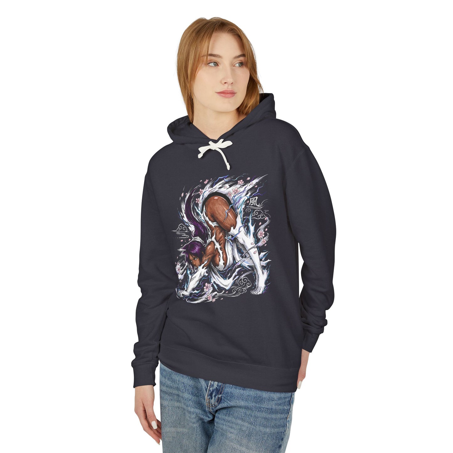 Purple Haired Lightning Flash Goddess Cat Form Stealth Warrior Fan Art Portrait Unisex Premium Hoodie