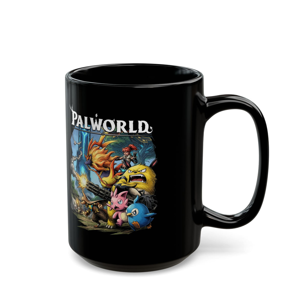 Palworld Grizzbolt Minigun Pal Squad Charge Fan Art Black Mug
