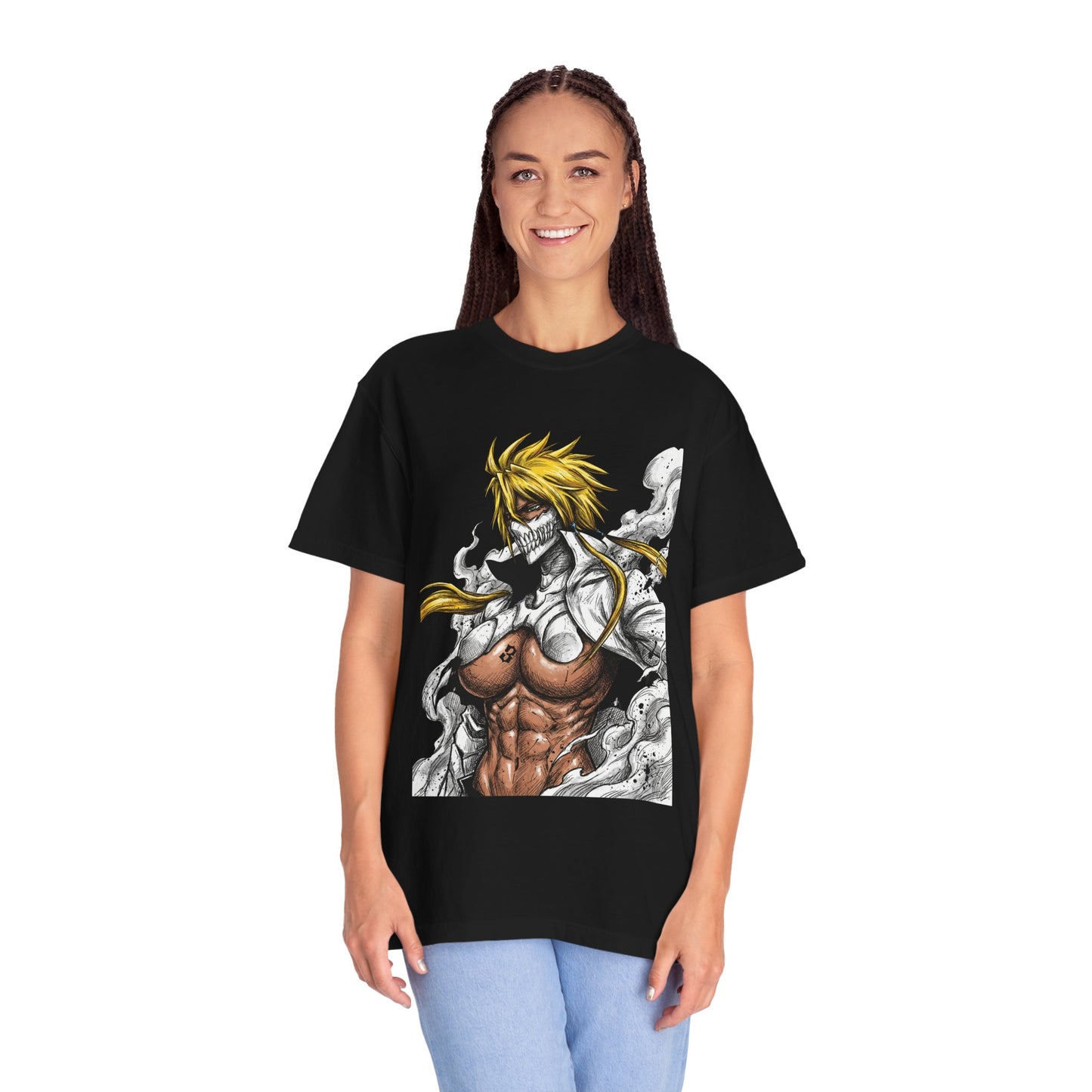Blonde Arrancar Warrior Fan Art – Aqua Eyes Shark Theme Design Premium T-Shirt