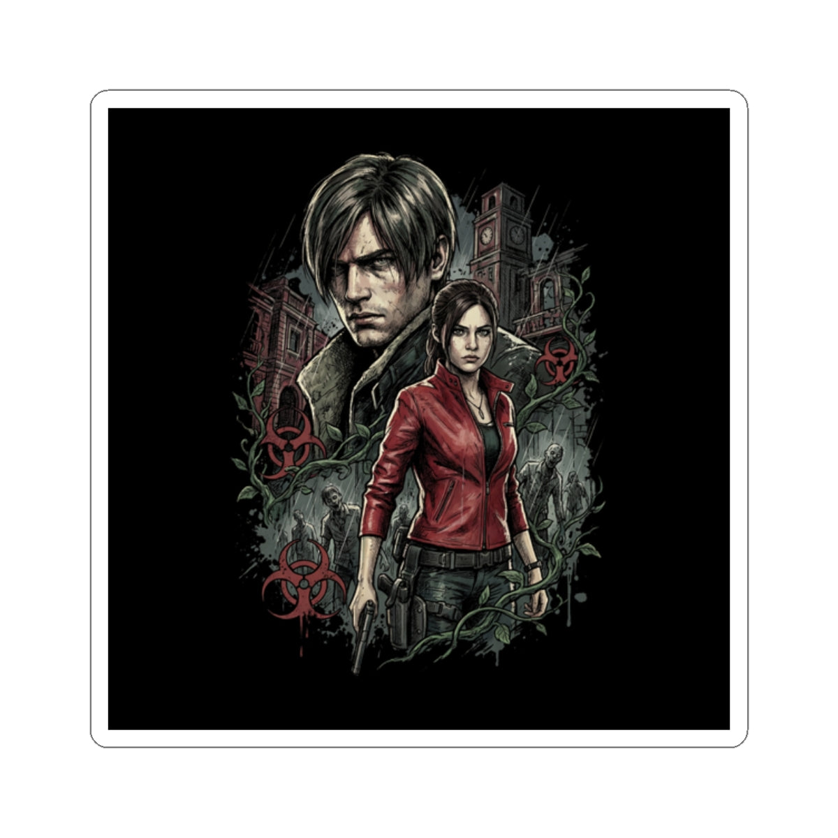 Resident Evil 2 Leon Kennedy and Claire Raccoon City Biohazard Sticker