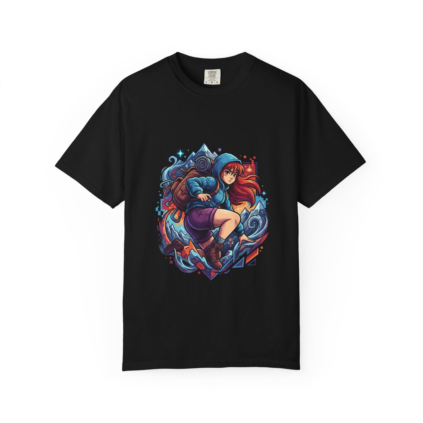 Celeste Game T-Shirt | Mountain Climb Pixel Art Indie Gamer Tee | Madeline Golden Strawberry Design Premium T-Shirt