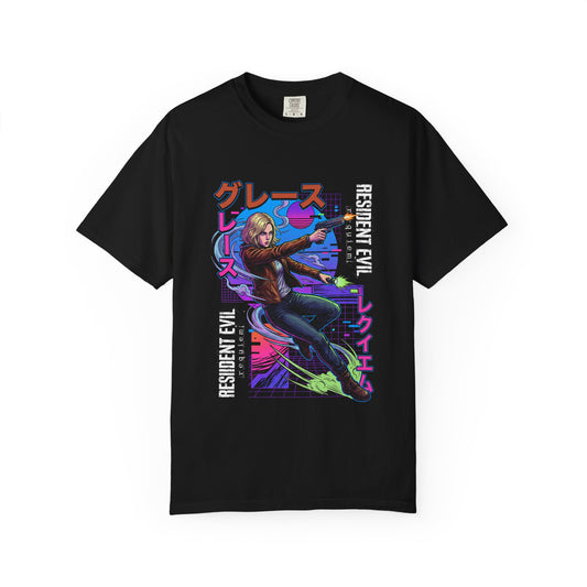 Cyberpunk synthwave Retro Grace Ashcroft FBI RE Requiem Jumpscare Queen Premium T-Shirt