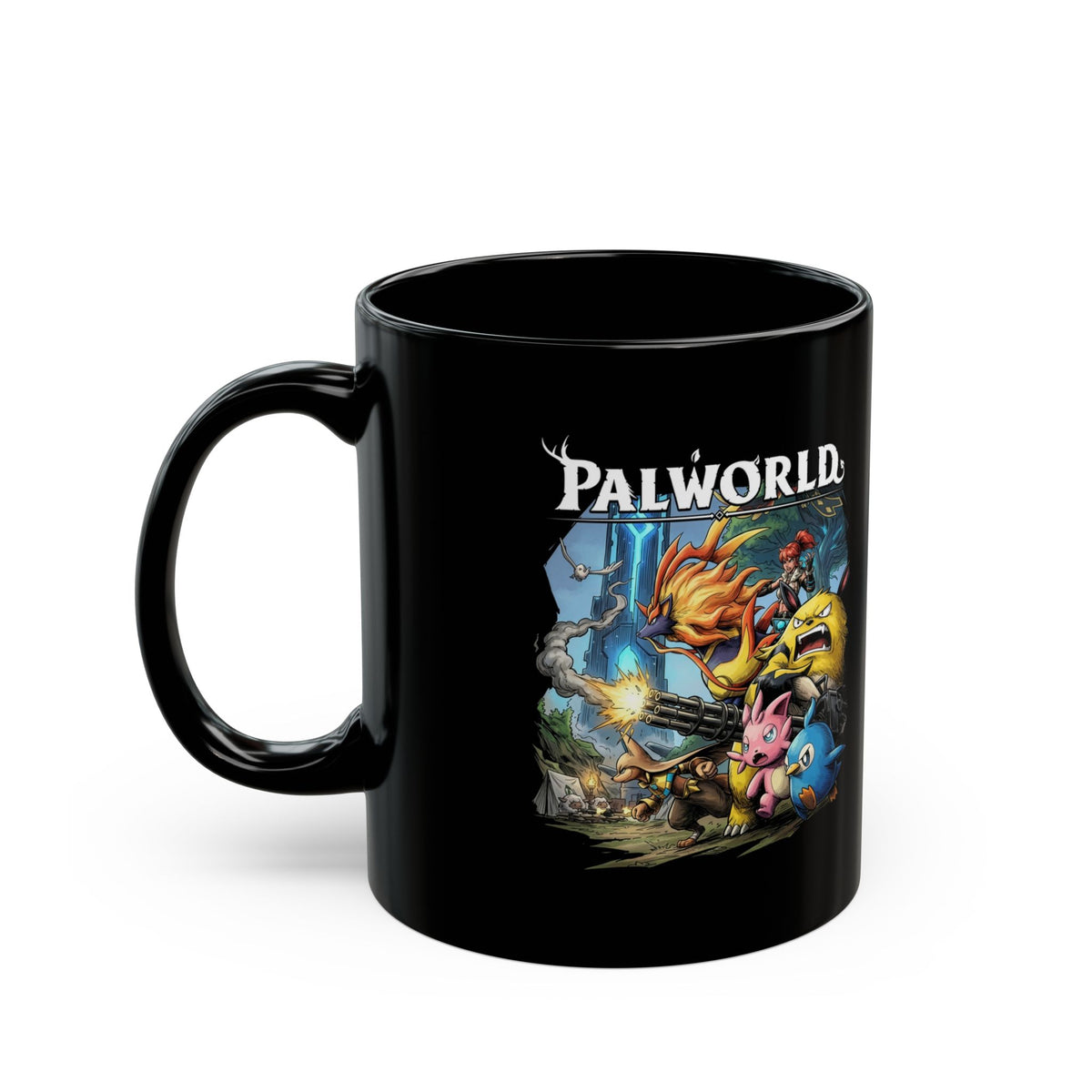 Palworld Grizzbolt Minigun Pal Squad Charge Fan Art Black Mug
