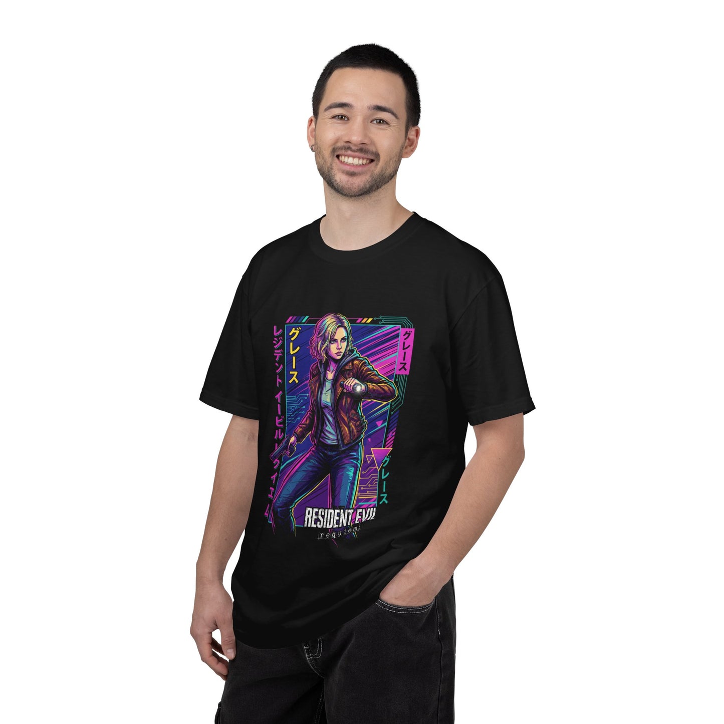 Grace Ashcroft Resident Evil Requiem FBI Analyst Design Cyberpunk Neon Color Premium T-Shirt