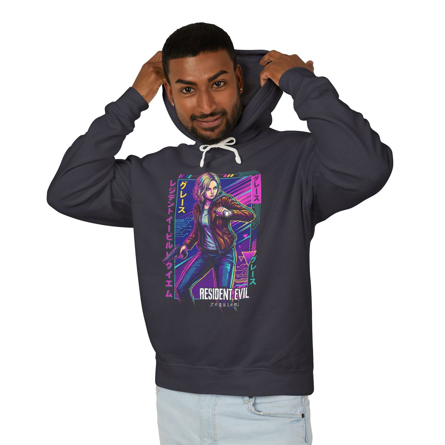 Grace Ashcroft Resident Evil Requiem FBI Analyst Design Cyberpunk Neon Color Unisex Premium Hoodie