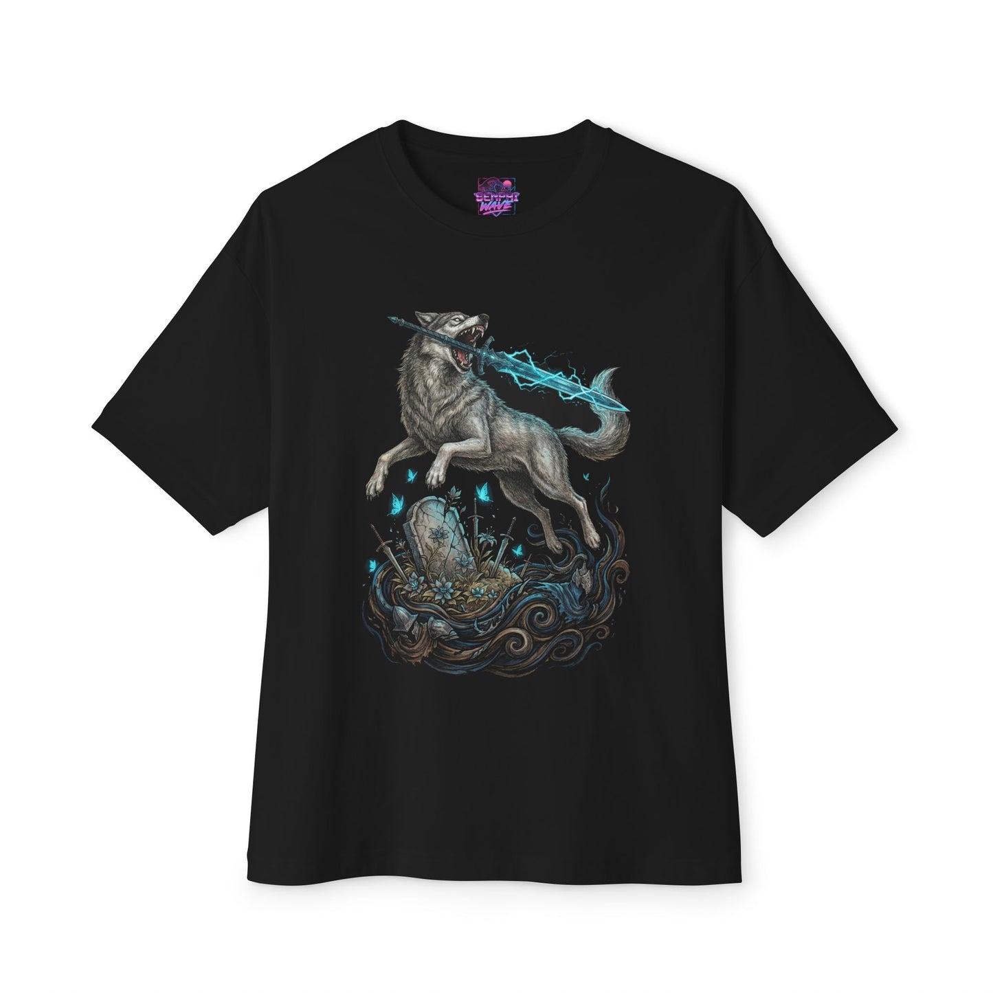 Sif the Great Grey Wolf Epic Wolf Portrait Premium Oversized Unisex T-Shirt
