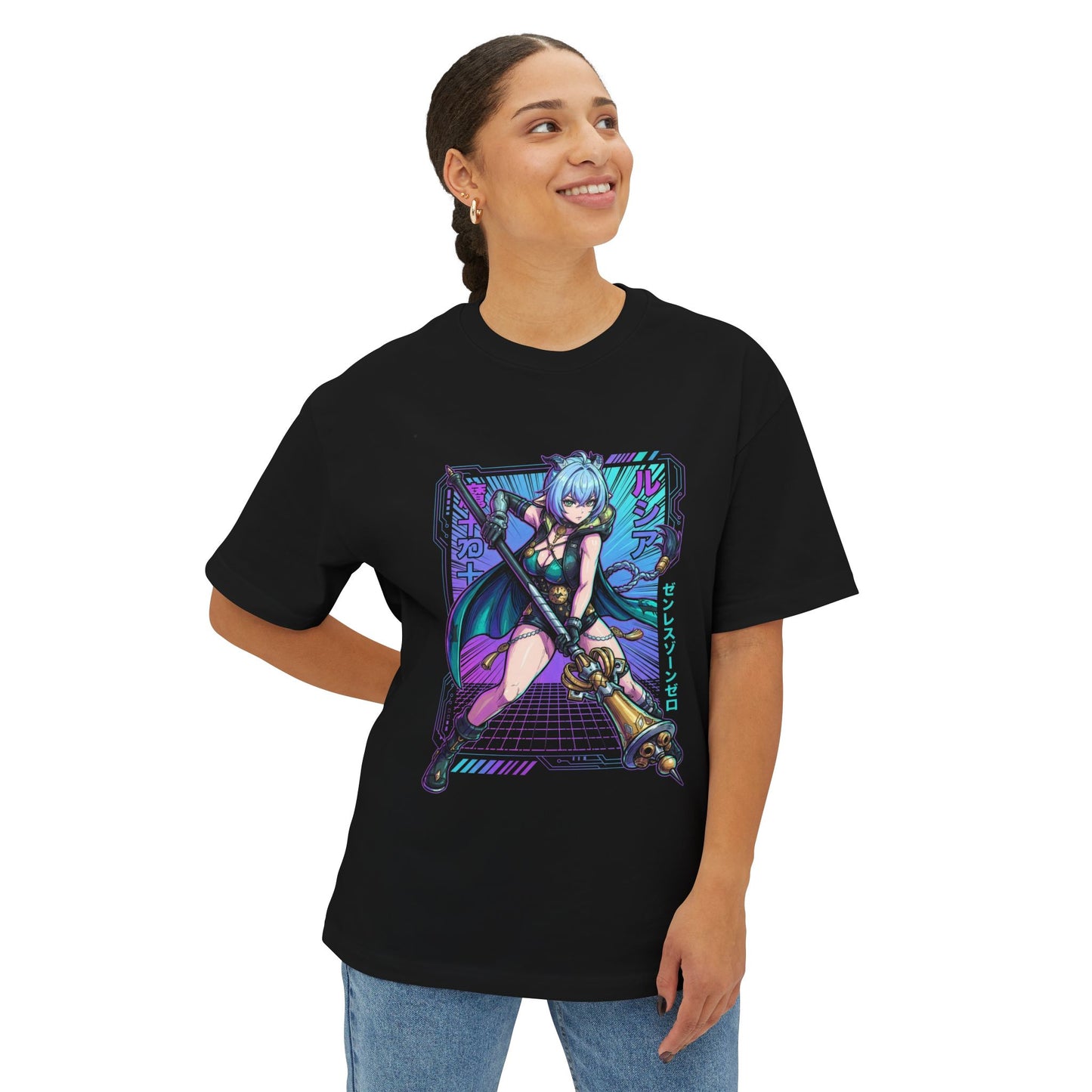 Zenless Zone Zero Lucia Elowen Retro Synthwave Ether Premium Oversized Unisex T-Shirt