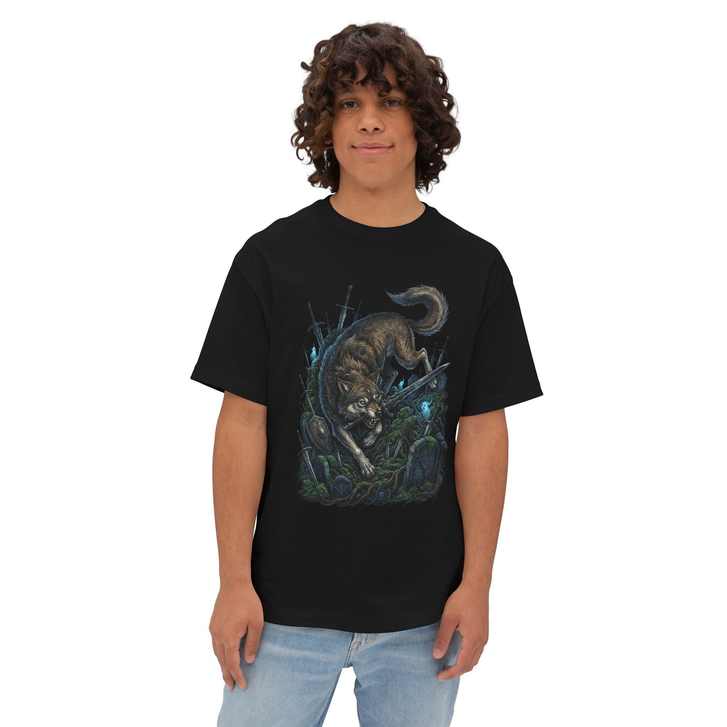 Sif Great Grey Wolf Sword Guardian Art Premium Oversized Unisex T-Shirt