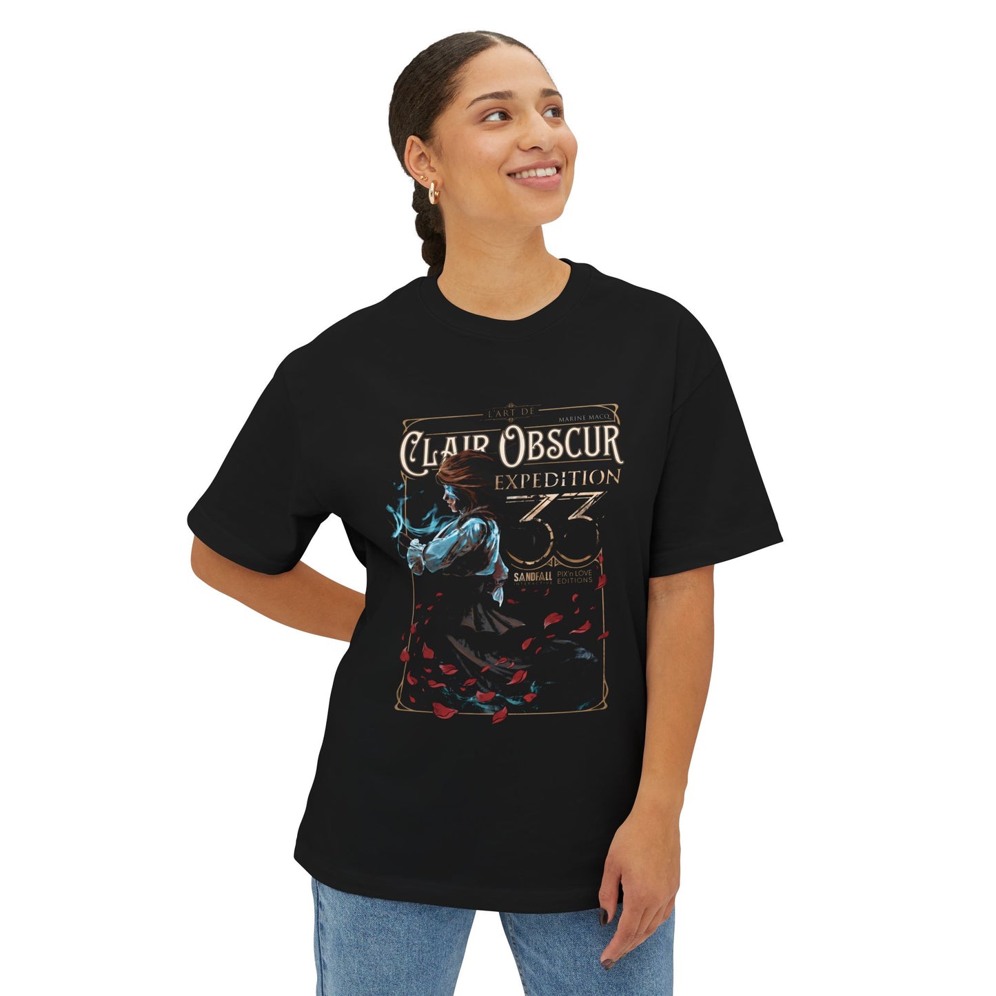 Maelle Clair Obscur Fan Art – Young Swordswoman Rapier Expedition Design Premium Oversized Unisex T-Shirt