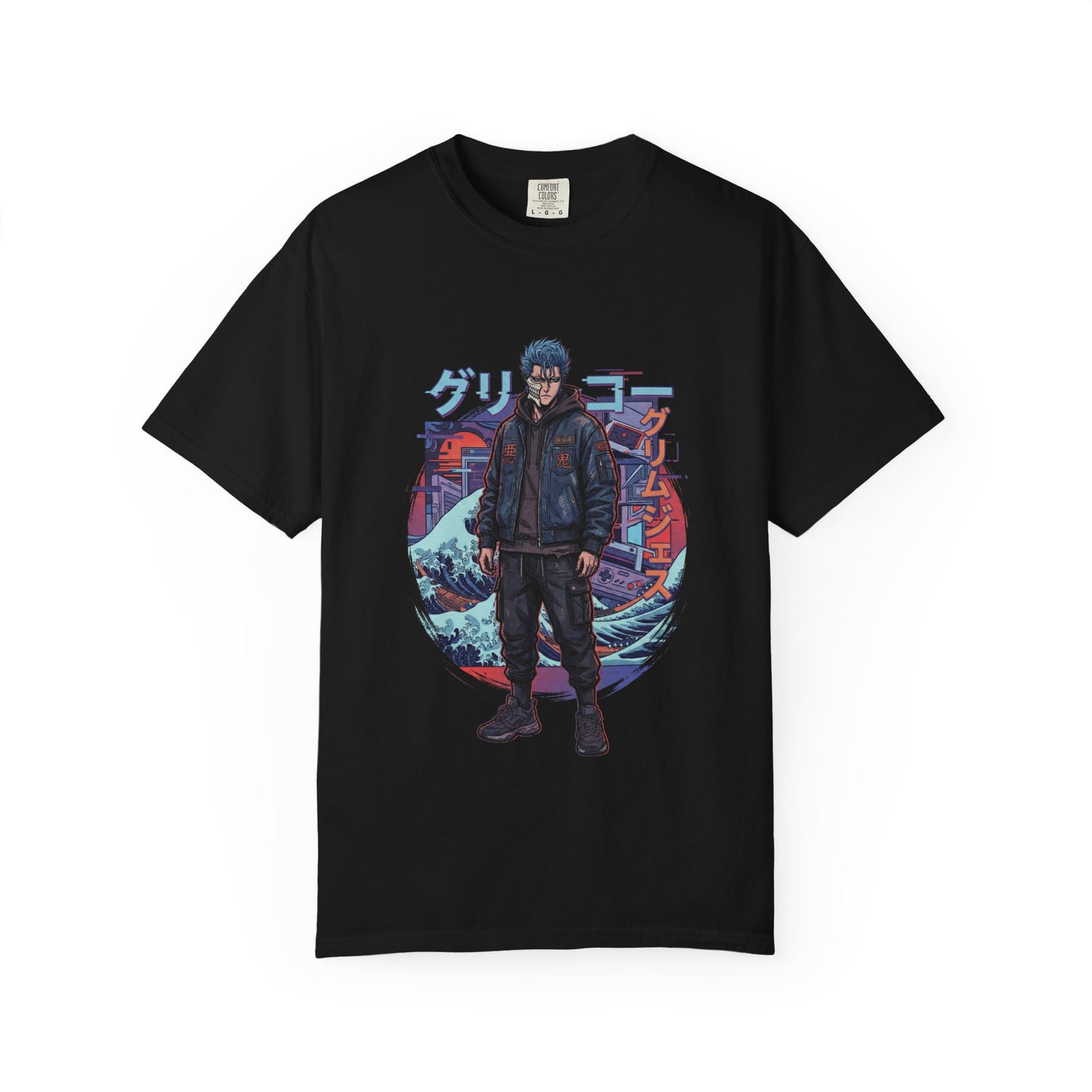 Bleach Grimmjow Light Blue Spiky Hair Casual Vaporwave Retro Grid Premium T-Shirt