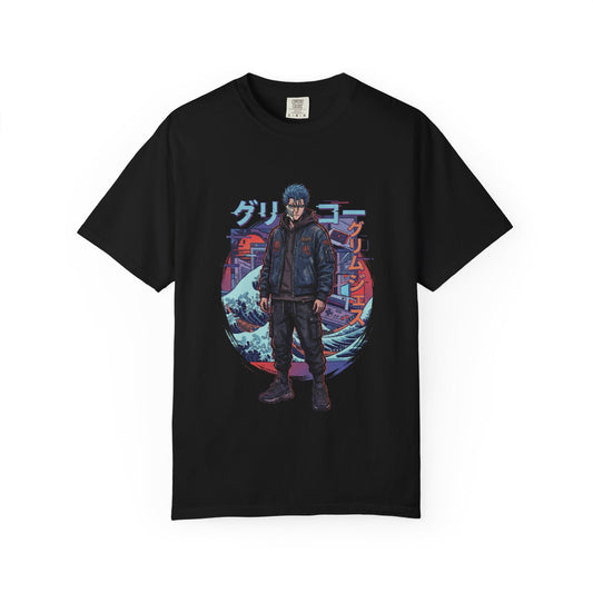 Bleach Grimmjow Light Blue Spiky Hair Casual Vaporwave Retro Grid Premium T-Shirt