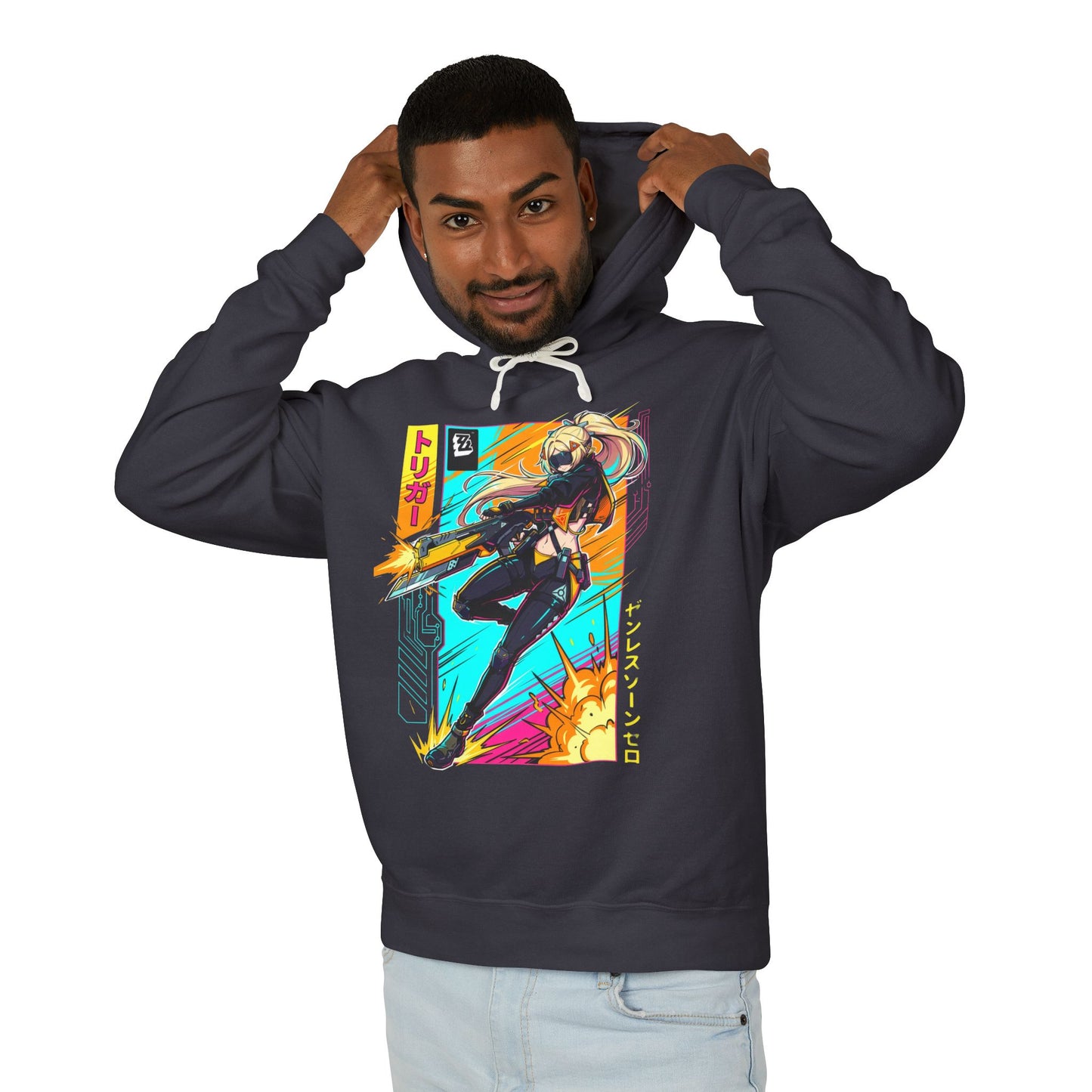 Trigger Zenless Zone Zero Synthwave Sunset Obol Squad Unisex Premium Hoodie