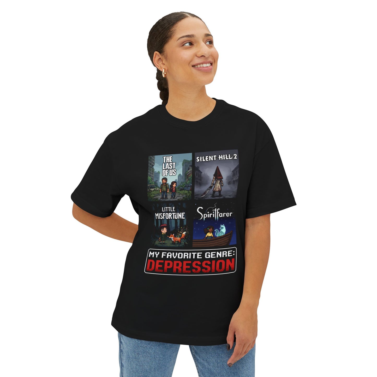 Mr. Voice Guides Through Fog – Depression Genre Masterpiece Art Premium Oversized Unisex T-Shirt
