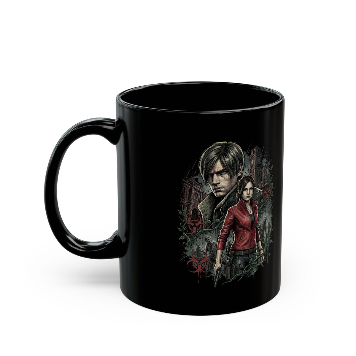 Resident Evil 2 Leon Kennedy and Claire Raccoon City Biohazard Black Mug