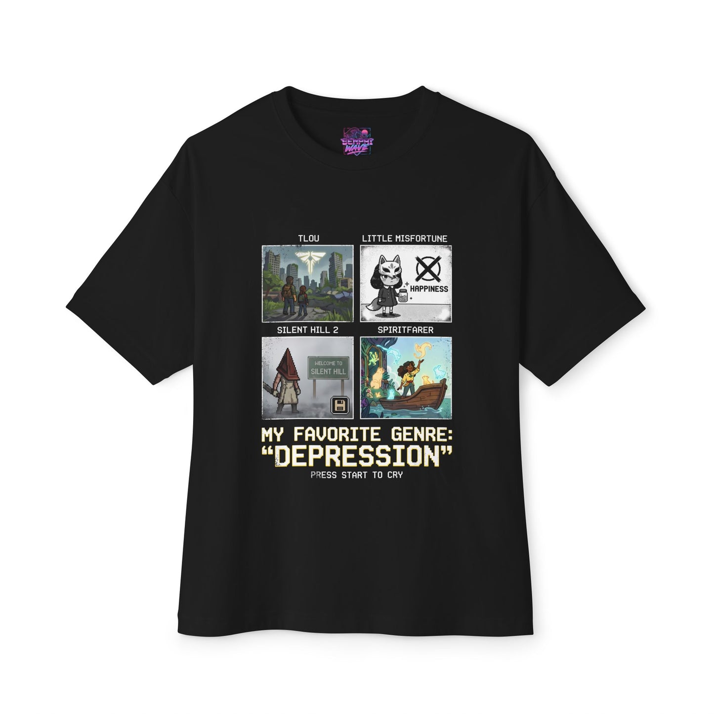 Depression Playlist Silent Hill x Undertale x Little Misfortune Premium Oversized Unisex T-Shirt