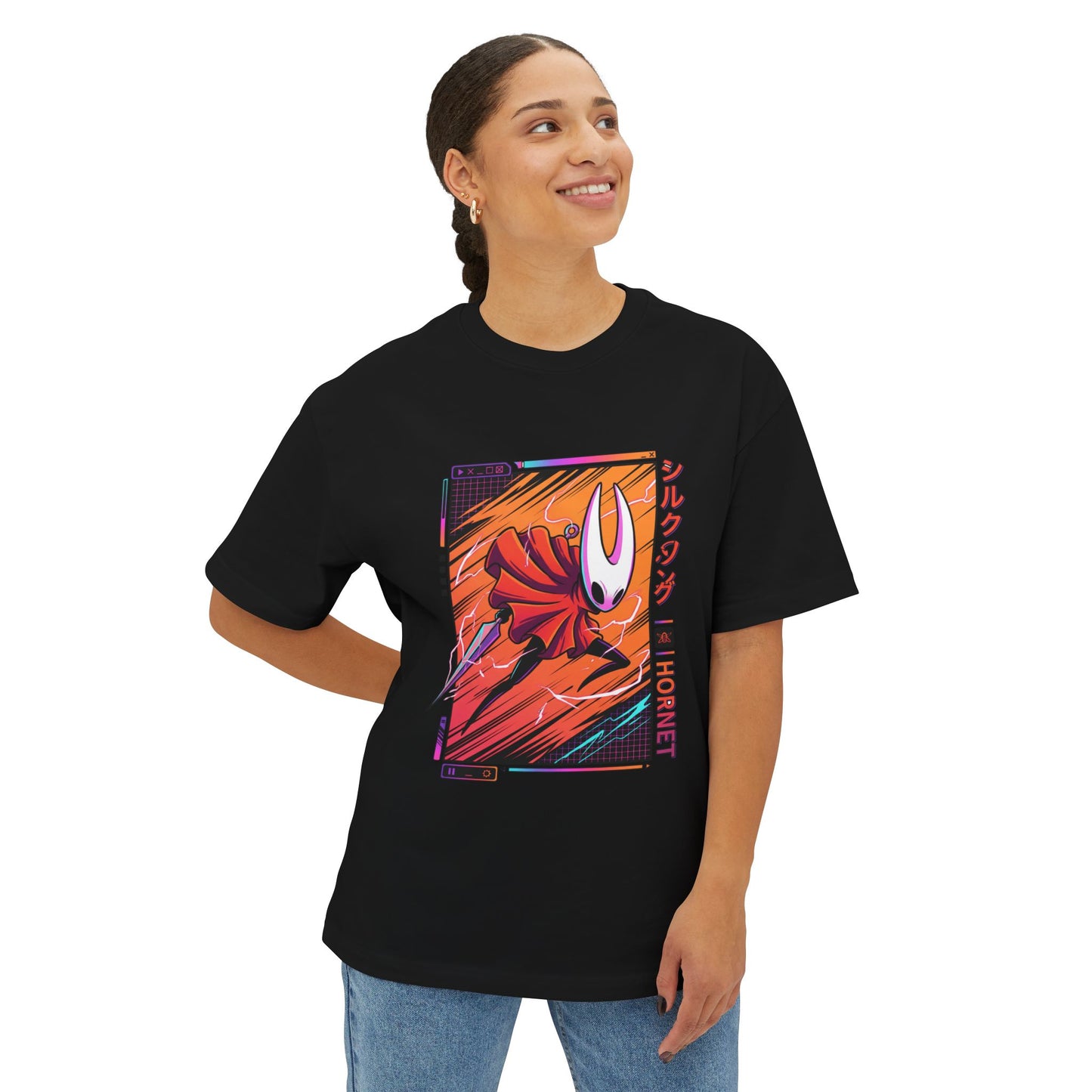 Neon Red Cloak Hornet – 80s Vaporwave Edition Premium Oversized Unisex T-Shirt