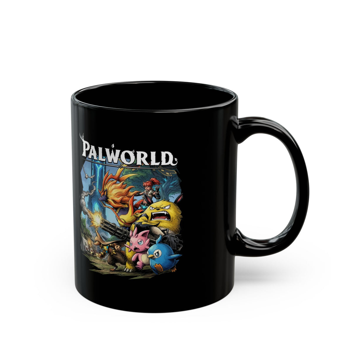 Palworld Grizzbolt Minigun Pal Squad Charge Fan Art Black Mug