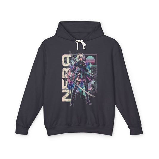 2B YoRHa NieR Vaporwave Retro 80s Pink Teal Portrait Unisex Premium Hoodie