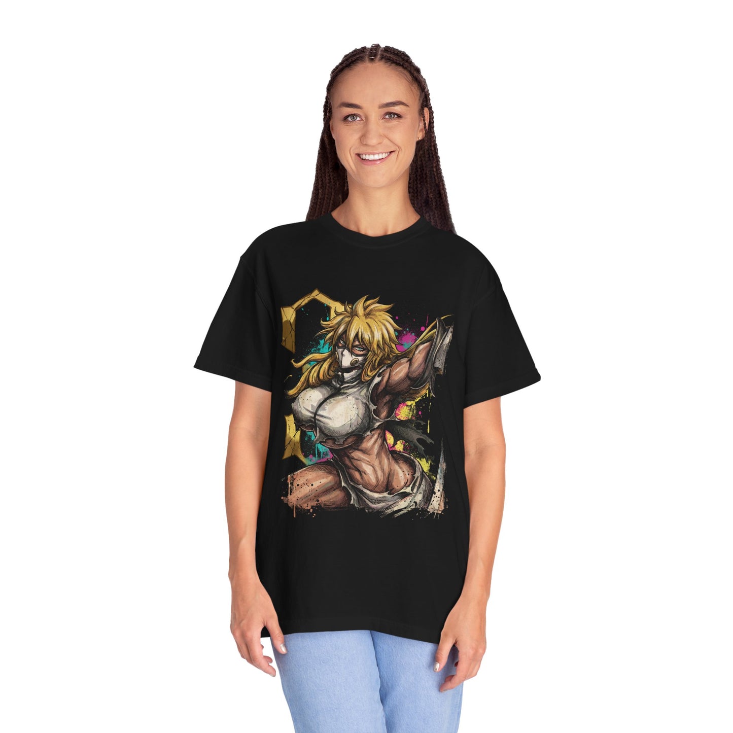 Blonde Arrancar Warrior Fan Art – Aqua Eyes Shark Mask Fragments Design Premium T-Shirt