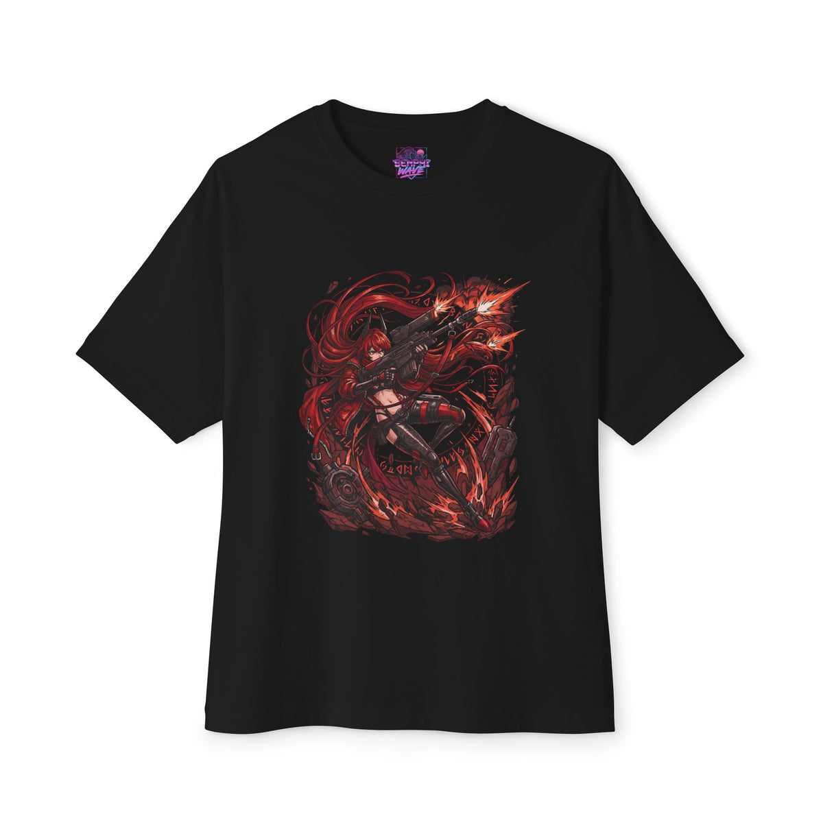 Nikke Red Hood Rune Circle Flames Fan Art Oversized T-Shirt