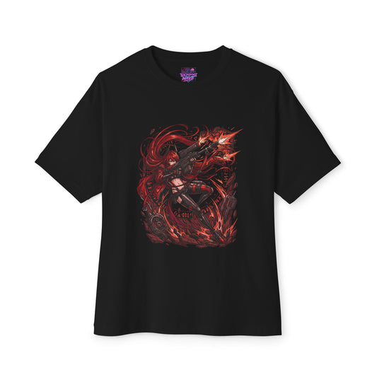 Nikke Red Hood Rune Circle Flames Fan Art Oversized T-Shirt