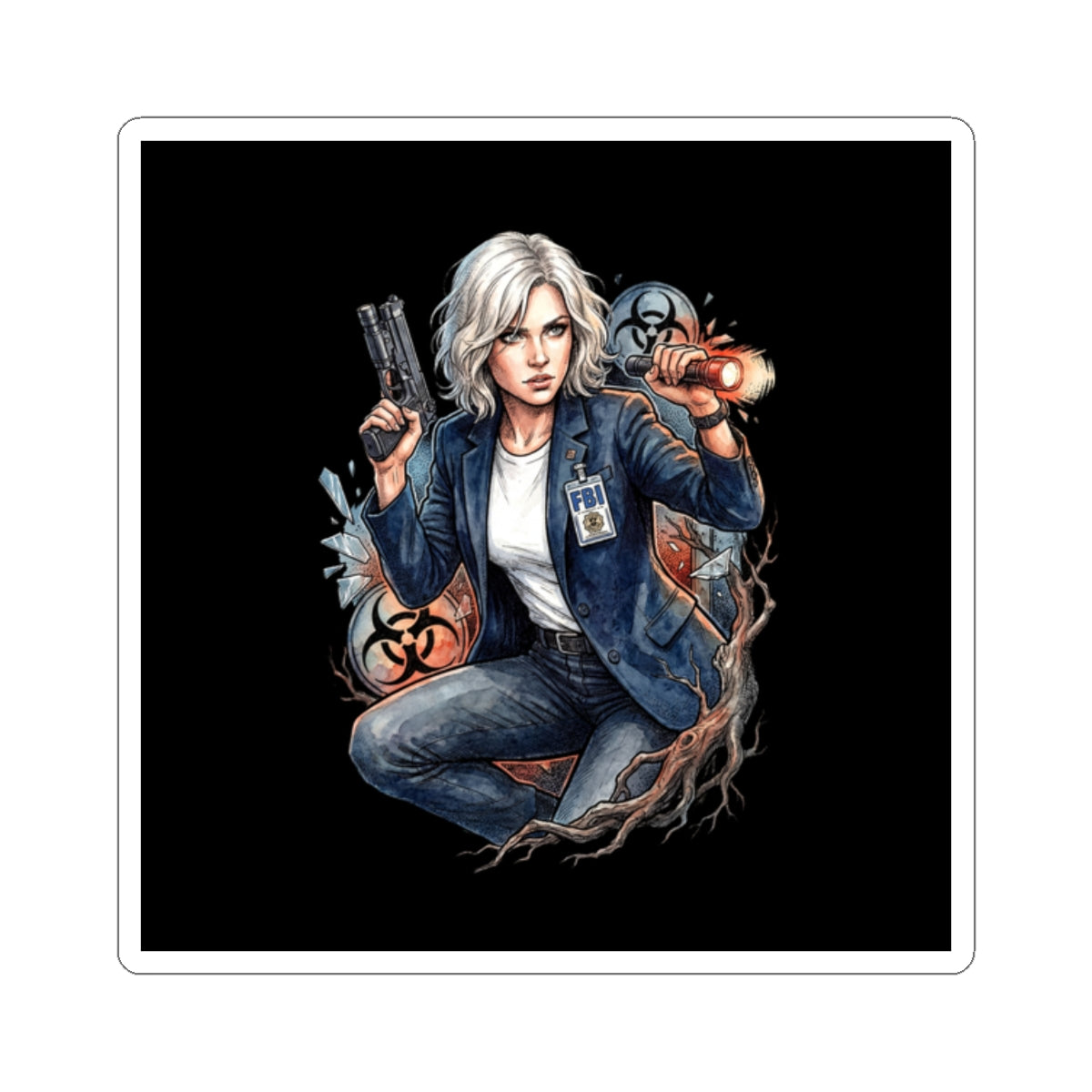 Resident Evil Requiem Grace Ashcroft Flashlight Pistol Crouch Sticker