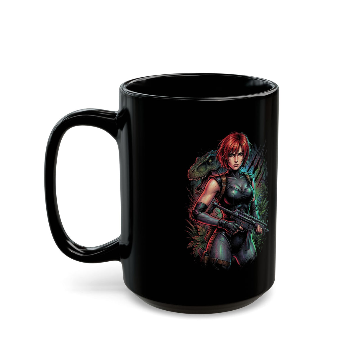 Dino Crisis Regina Red Hair Tactical Gear Portrait Black Mug