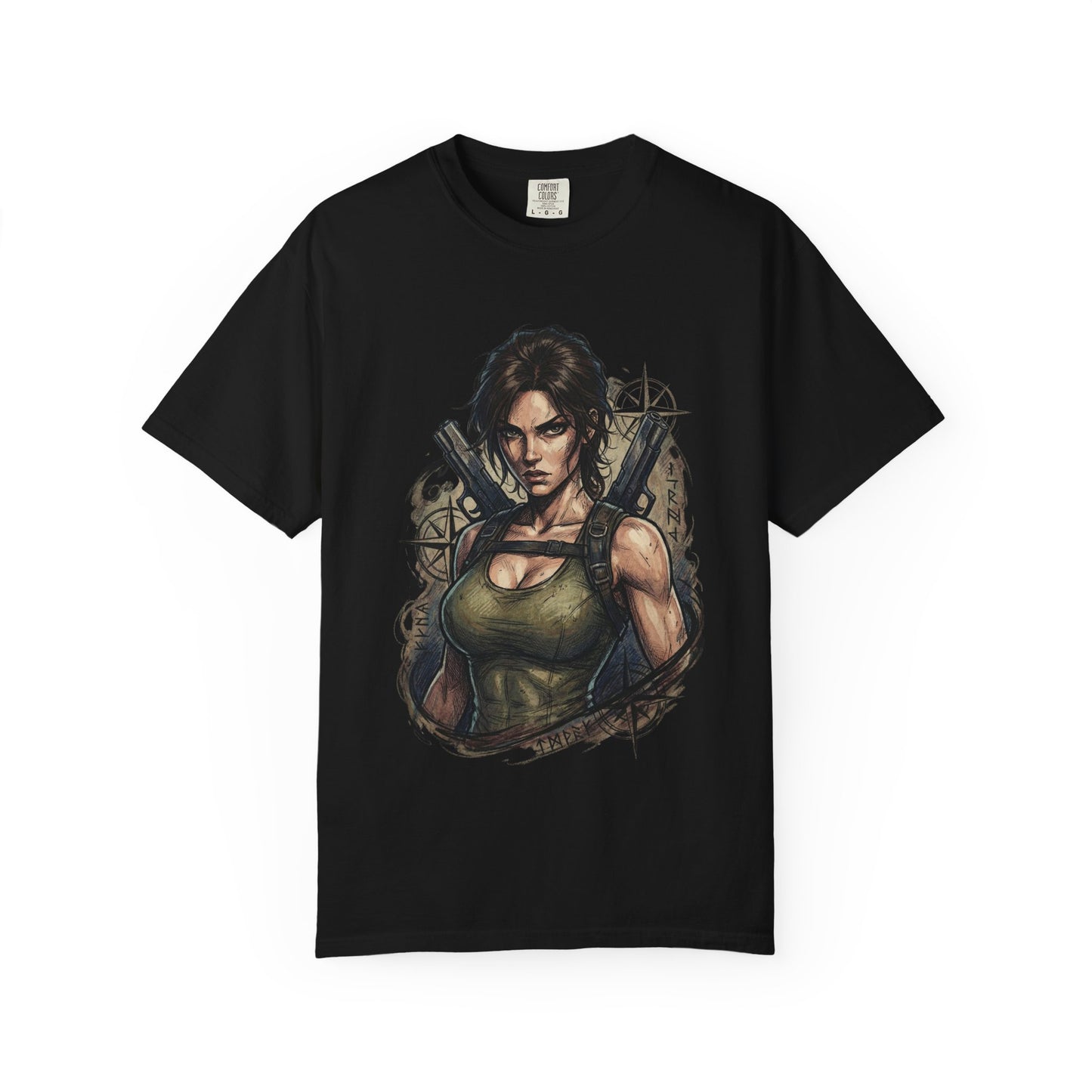 Lara Croft Tomb Raider T-Shirt | Classic Dual Pistols Archaeologist Gamer Tee Premium T-Shirt
