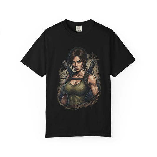 Lara Croft Tomb Raider T-Shirt | Classic Dual Pistols Archaeologist Gamer Tee Premium T-Shirt